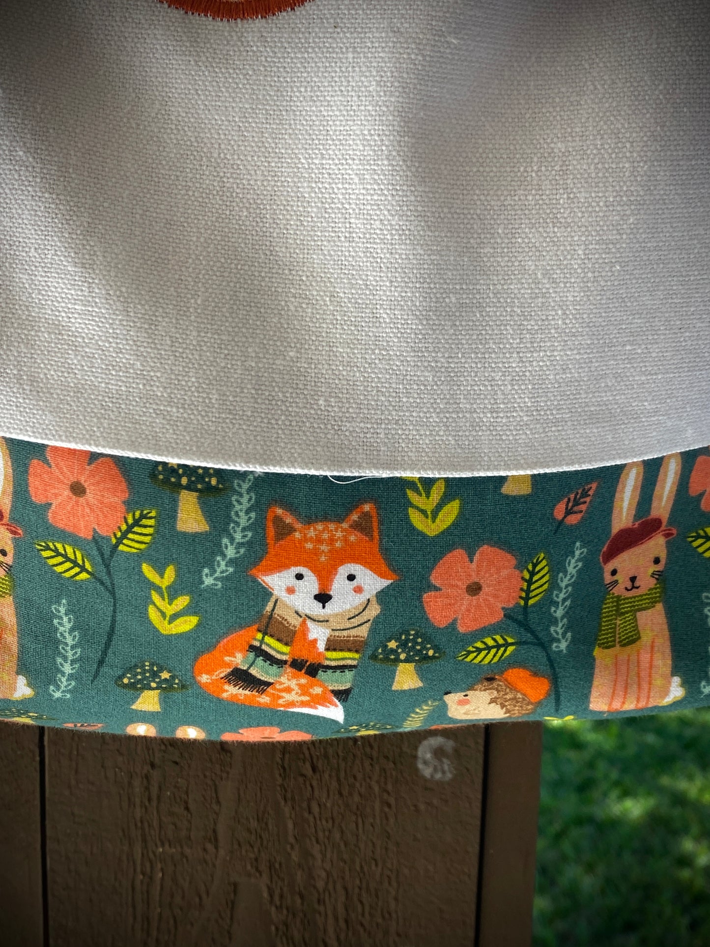 Fall Tote Bag with Green Fox Accents and a Pumpkin Applique