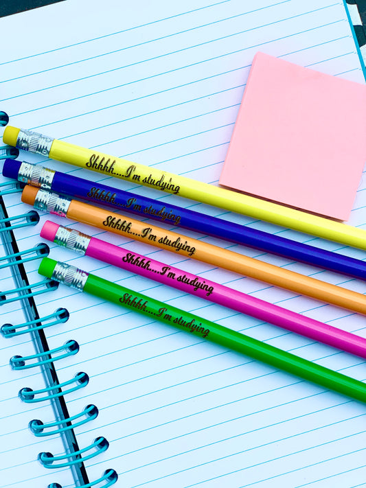 Pencils - Engraved With "Shhh...I'm studying" - 5 Pack