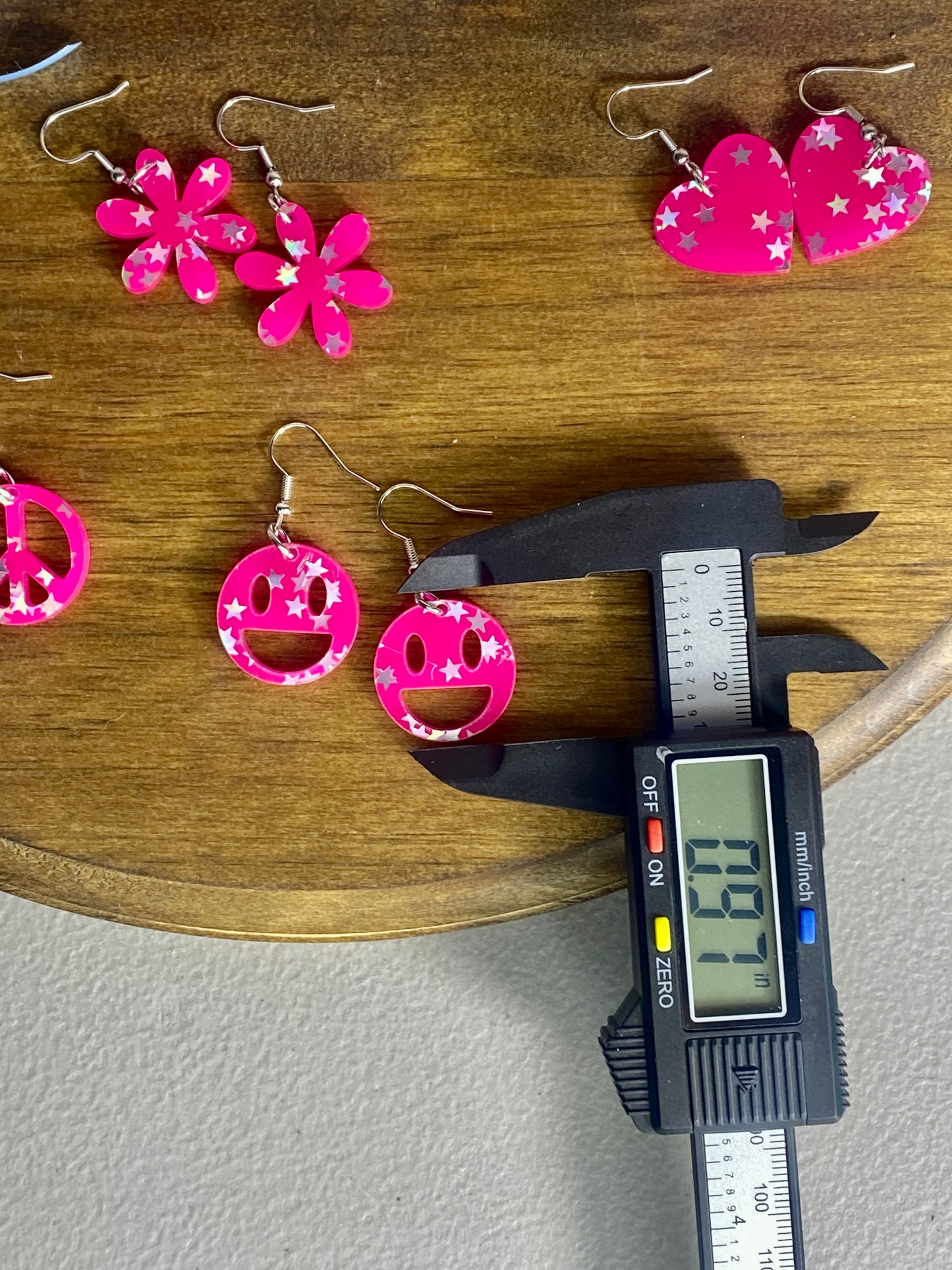 Pink Dangle Earrings with Holographic Stars