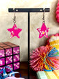 Pink Dangle Earrings with Holographic Stars